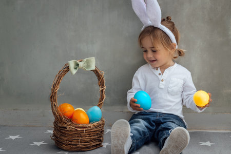 Happy Easter Bunny with Colorful Eggs