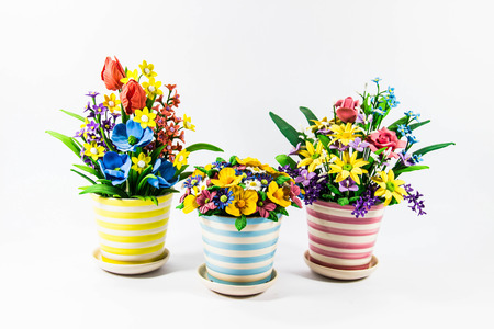 Plasticine colorful flower in a potの写真素材