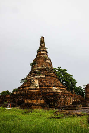 The ancient pagoda in ayutthaya historical park Thailandの写真素材