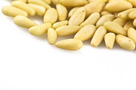 Pine nuts on a white backgroundの写真素材
