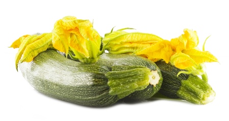Raw Zucchini close up on whiteの写真素材