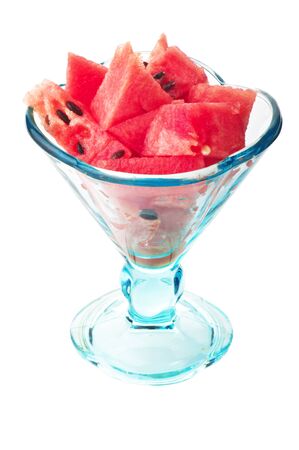 Glass cup with watermelon on whiteの写真素材