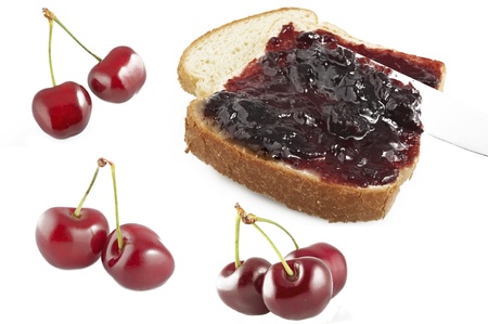 Cherry jam on the slice breadの写真素材