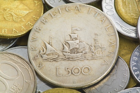 Italian lira coin close upの写真素材