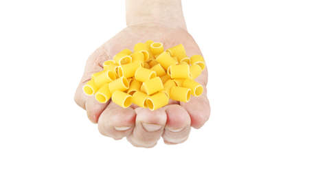 Open hand isolated with pastaの写真素材