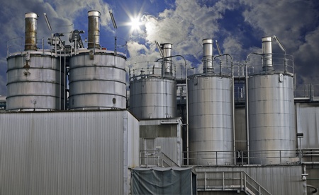 Industrial zone, Steel pipelines in blue tones 