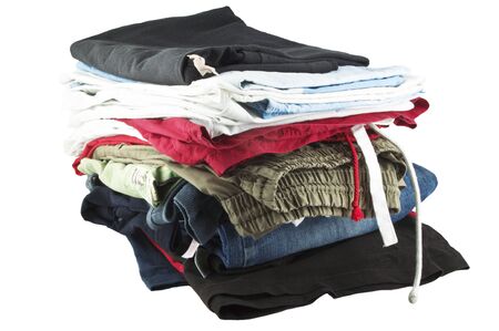 A family laundry pile on white