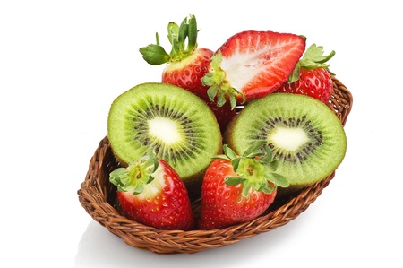 kiwi and strawberry on the whiteの写真素材