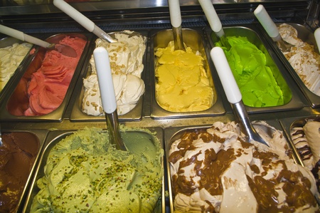 Popular ice cream flavors in ice-cream shopのeditorial素材