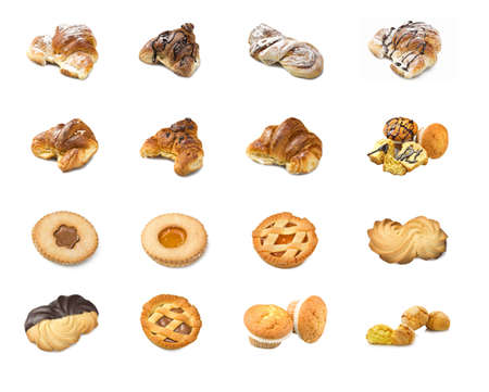 Collage of pastry on the white backgroundの写真素材