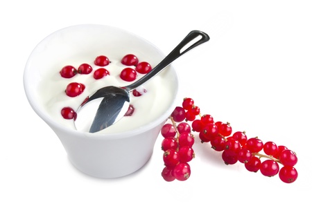 Bowl with Fresh yoghurt and redcurrant の写真素材