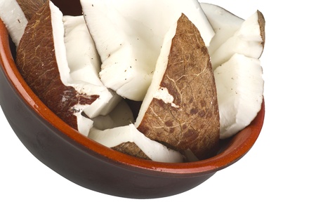 Coconut in a bowl close up