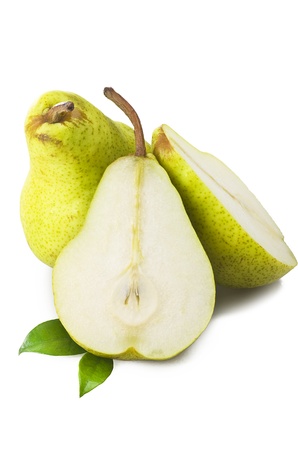 ripe pears close up on the whiteの写真素材