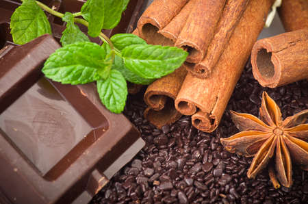 Closeup detail of chocolate parts on white background 