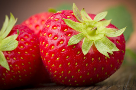 Fresh Strawberry close up on the woodの写真素材