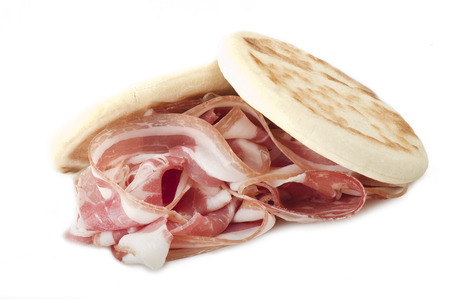 Bacon sliced close up on the whiteのeditorial素材