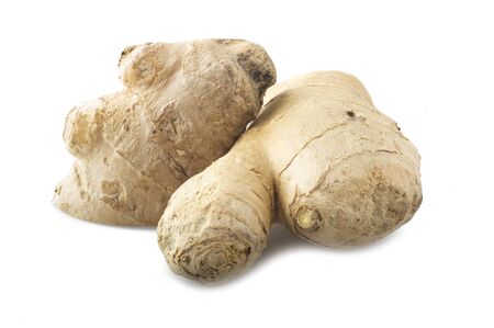 Fresh ginger root on the white backgroundの写真素材