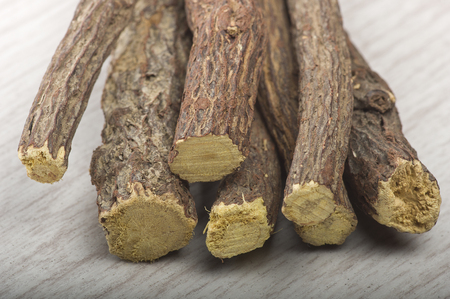 Licorice roots close up  on the tableの写真素材