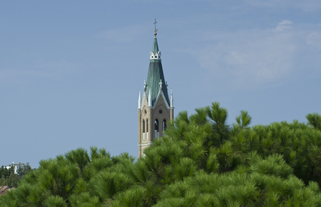 Bell tower of the Church of St. Mary of Christians (Rimini Italy)の写真素材