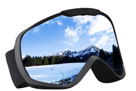 skier mask with reflection of the ski slope の写真素材