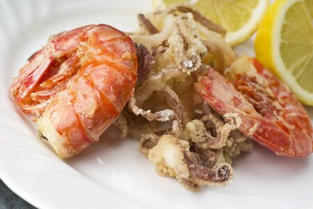 mixed fried fish,shrimp, squid and octopus の写真素材