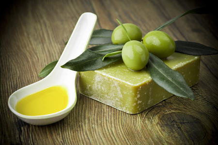 Soap and natural ingredients to olive oilの写真素材