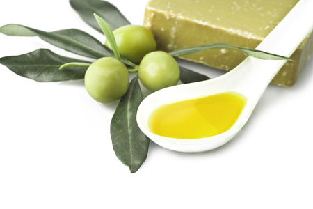Soap and natural ingredients to olive oilの写真素材