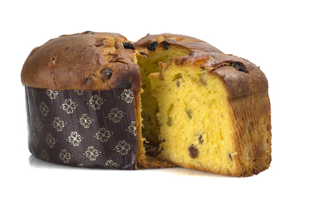 Panettone, sweet typical Italian Christmas on white backgroundの写真素材