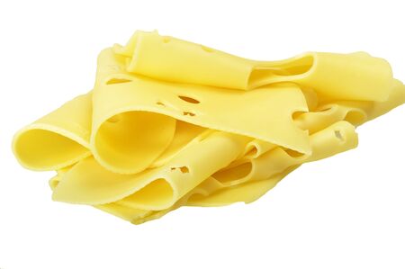 Swiss cheese slices close up on the whiteの写真素材