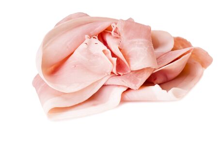 Italian pork ham slices on white backgroundの写真素材