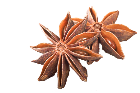 Star anise spice fruits and seeds on whiteの写真素材