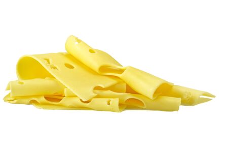 Swiss cheese slices close up on the whiteの写真素材