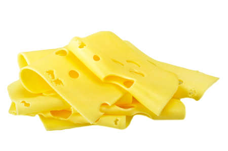 Swiss cheese slices close up on the whiteの写真素材