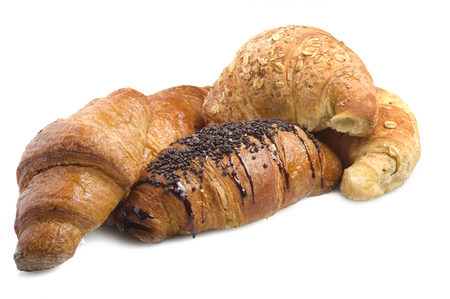 various types of croissants  on a white backgroundの写真素材