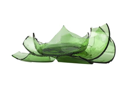 pieces of green glass on a white backgroundの写真素材