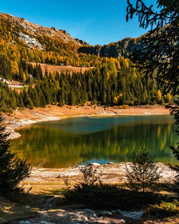 Lake Palu 'Italy Valmalenco Sondrio first days of autumnの写真素材