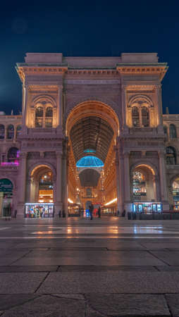 Night view of Milan Cathedral piazza del Duomo in Milan, Italy DEc-07-2019のeditorial素材
