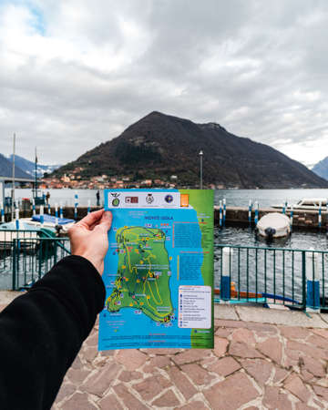 View from MontIsola Island with Lake Iseo. Italian landscape Dec-15-2019のeditorial素材