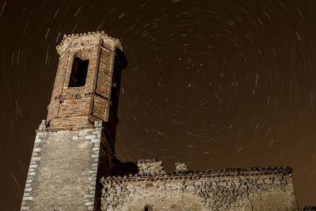 Is a circumpolar photography with a church in a deserted townの写真素材