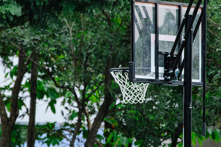 raining in basketball field