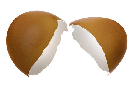 cracked egg shell isolate in white background with clipping pathの写真素材