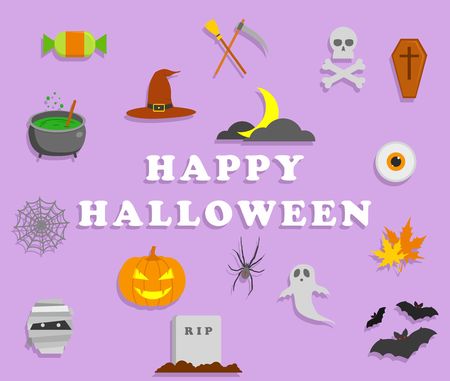 Halloween icons set. Flat design Vector Illustrationのイラスト素材