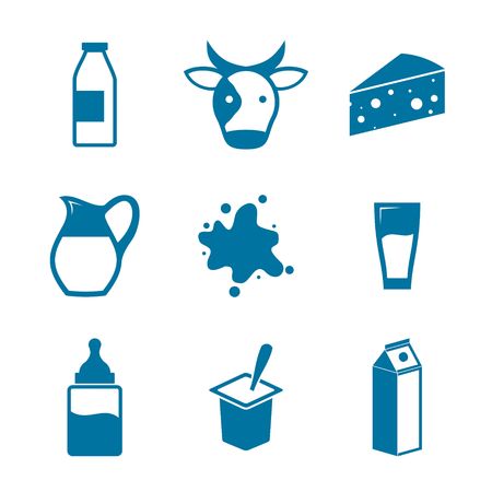 Blue Milk Icons on white background. Illustrationのイラスト素材