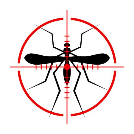 Silhouette of Mosquito and Crosshair. Insect, Culex pipiens isolated on white background. Vector Illustration.のイラスト素材