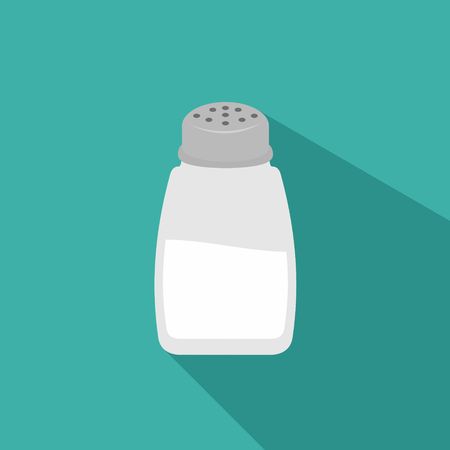 Salt shaker icon in flat style isolated on background.  Baking and cooking ingredient. Food seasoning. Kitchen utensils salt shaker. illustrationのイラスト素材