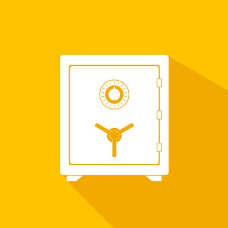 Safe vector icon in a flat style. Safe metal box money secure and safe money concept symbol. Security finance steel safe treasure storage. Closed safe isolated on a yellow background with shadowのイラスト素材