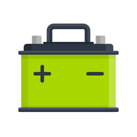 Car Battery icon isolated on white background. Accumulator battery energy power and electricity accumulator battery. Battery accumulator car auto parts electrical supply power in flat style.のイラスト素材