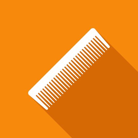 Fashion comb icon and style comb hairdresser care icon equipment. Hair barber comb for styling accessory in flat style on orange background with shadow. Care for themselvesのイラスト素材