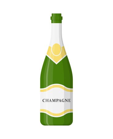 Champagne bottle isolated on white background. Alcohol celebration wine champagne bottle. Holiday gold glass new year party beverage champagne romantic drink bottle.のイラスト素材