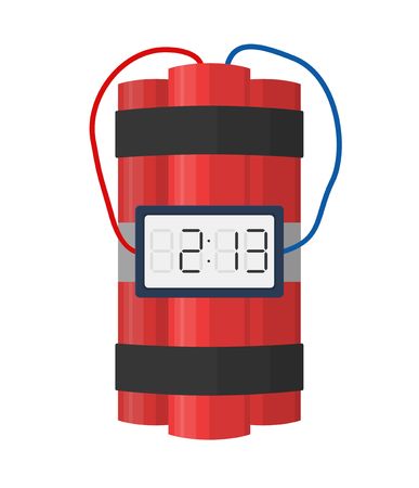 Dynamite bomb explosion with timer detonate and wire isolated on white background. dynamite bomb danger explosive weapon in flat style. Aggression terrorism.のイラスト素材